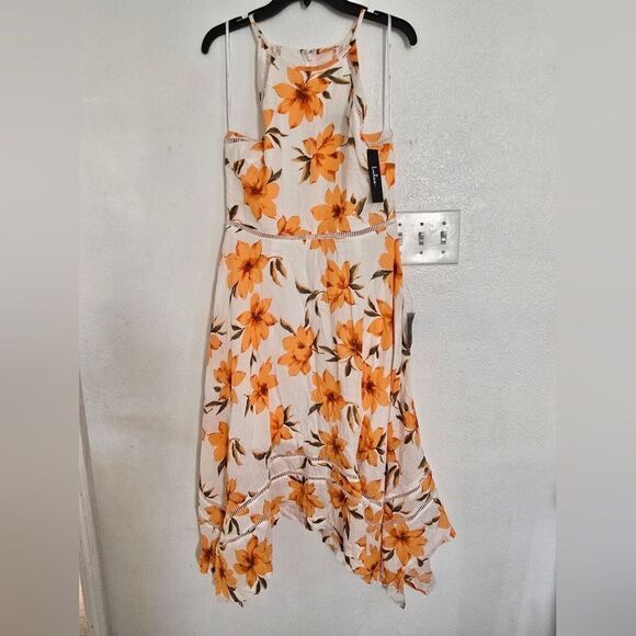 Lulu's Zahara White and Orange Floral Print Midi Dress Size Large - Picture 3 of 11